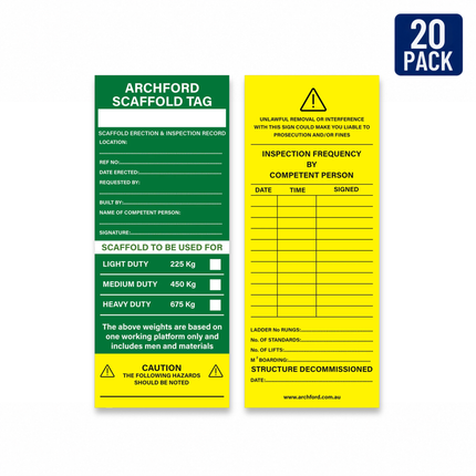 Archford Scaffold Tag (20 Pack)