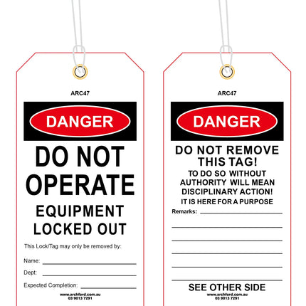 Equipment Locked Out Tearproof Poly Tag